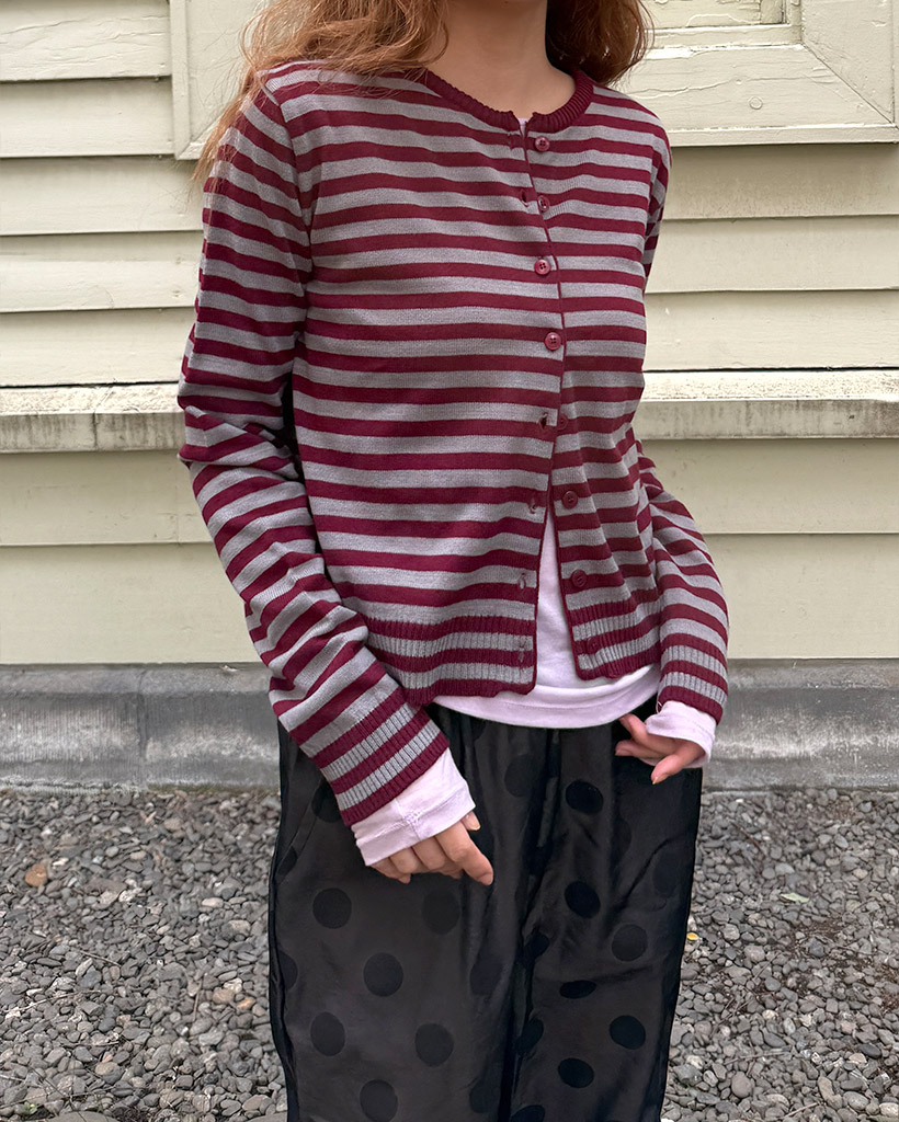 ラウンドネックボーダーニットカーディガン