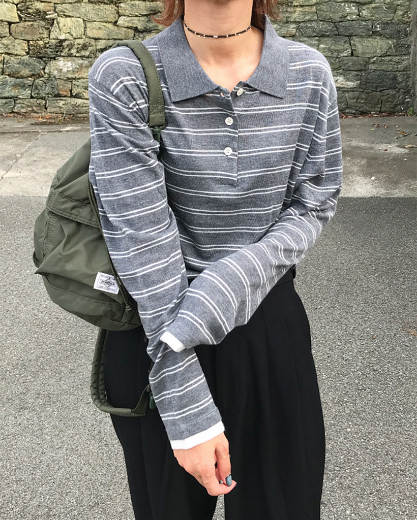 ボーダーポロカラーニット | ファッション通販サイト NUGU