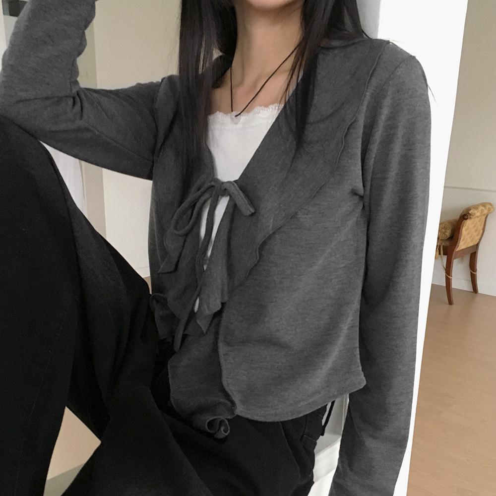 アンドマリー フリル付きリボンタイ長袖カーディガン リボンストラップフリル長袖カーディガン | ファッション通販