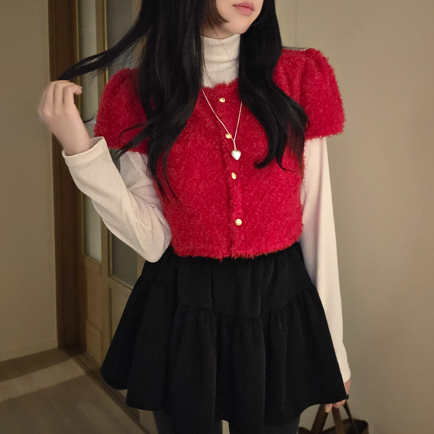 (3 color) ボア クロップド丈 カーディガン