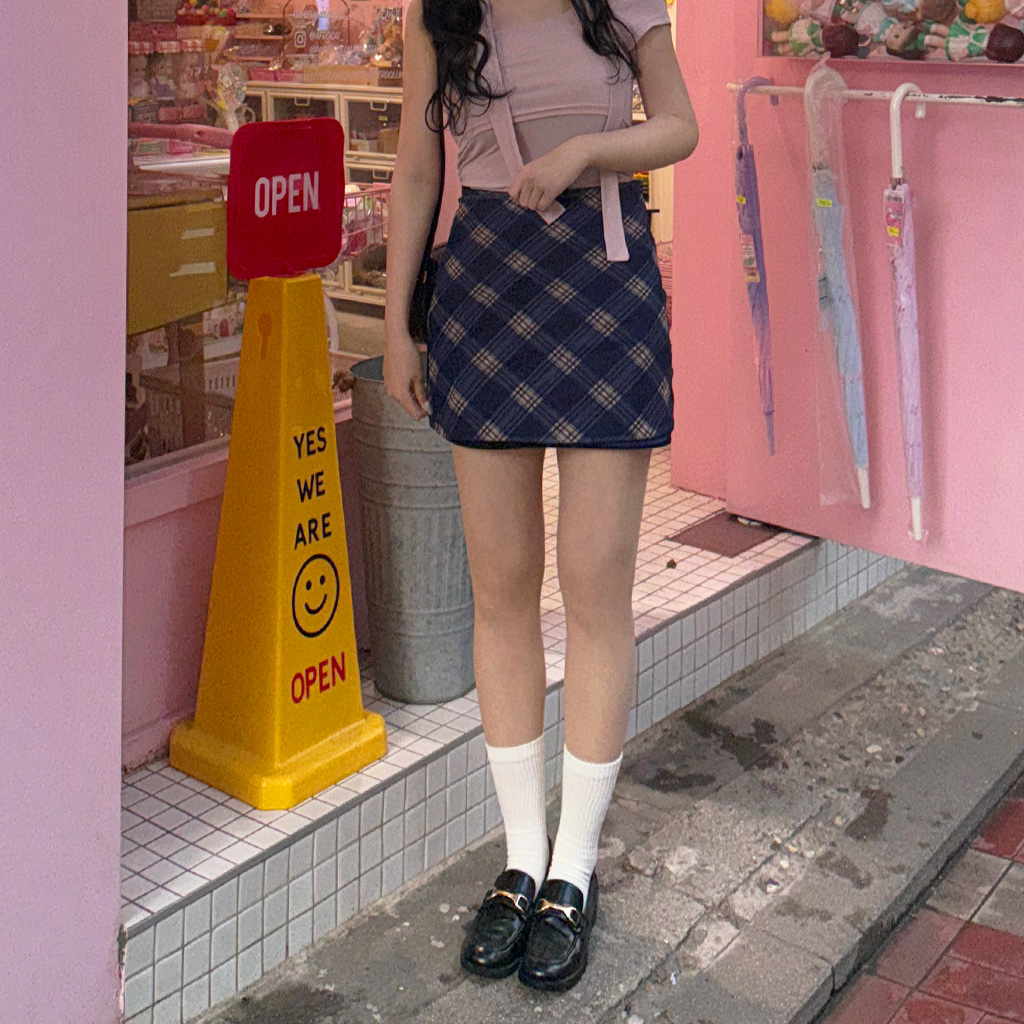 チェックシフォンスカート