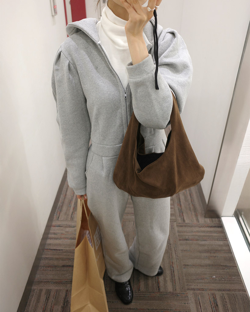 起毛ハーフジップジャンプスーツ