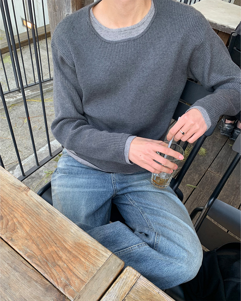 リブポイントレイヤードジニット