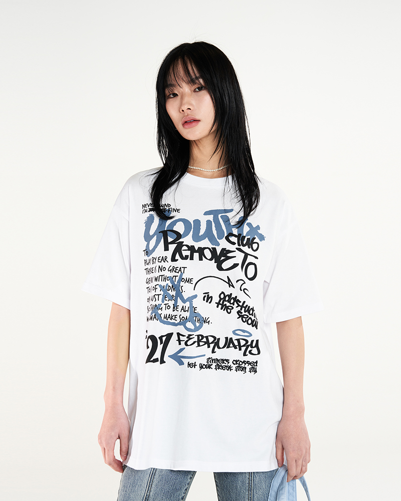 Youth Graffiti Graphic Oversized Fit T-Shirt - white
