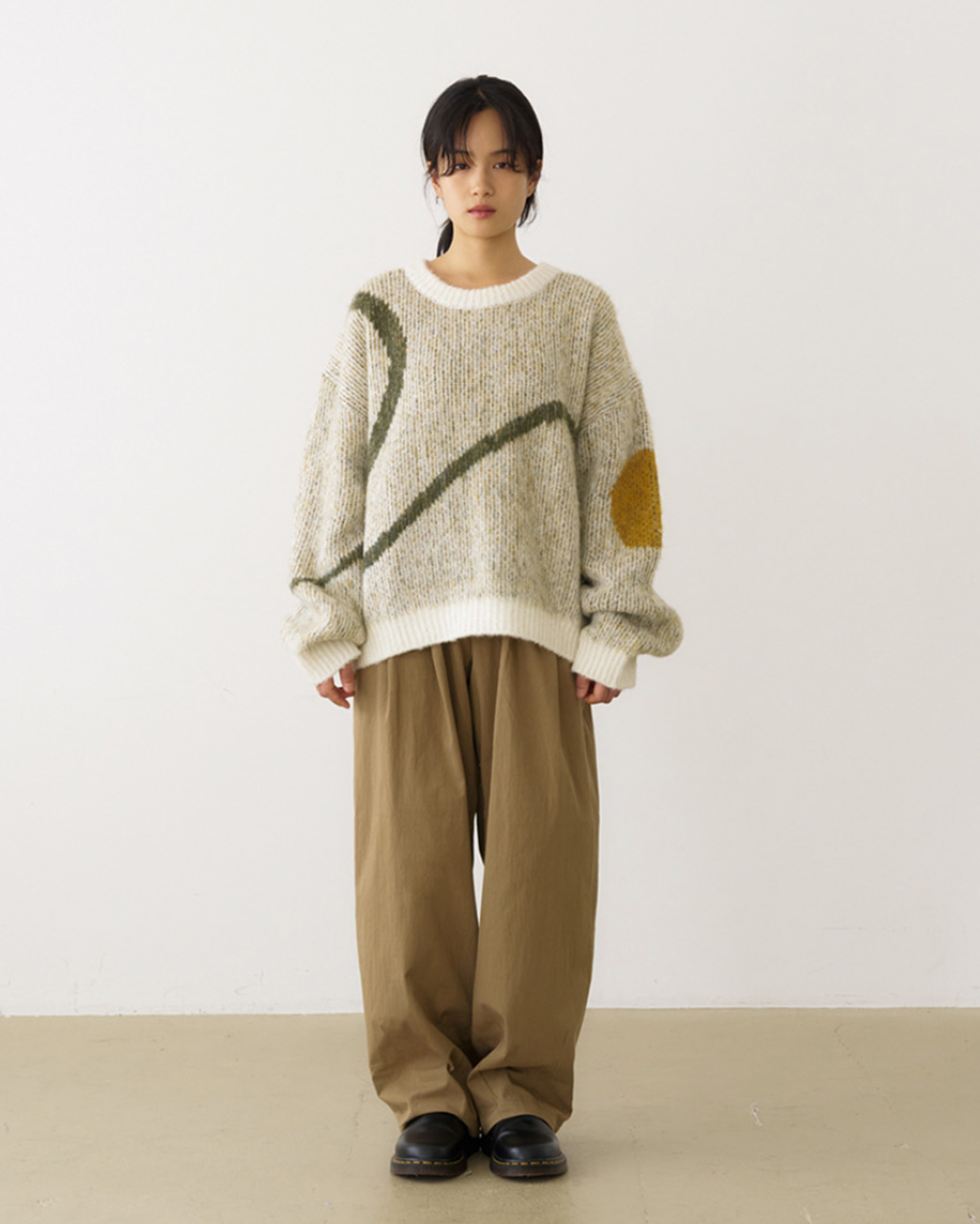 【Pacos】アルパカ100%ネイティブ柄ナスカの地上絵ニット　アイボリー系 5回再販](ORIGINAL) ラインアートアルパカニット (ivory