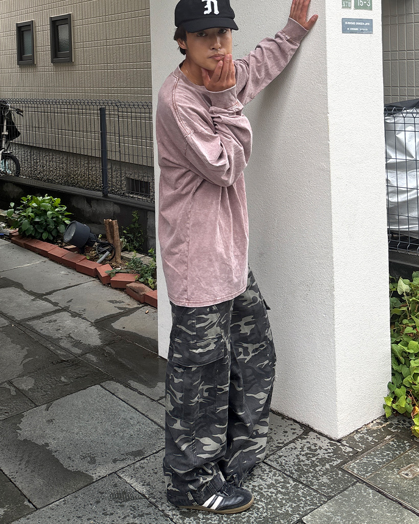 Stone  迷彩柄カーゴパンツ カーゴパンツ ストーンウォッシュ 迷彩ワイドカーゴパンツ