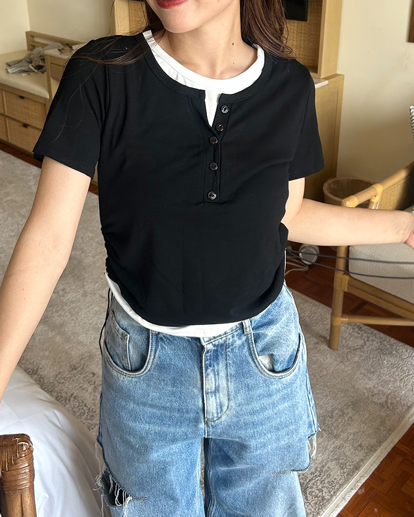 レイヤードヘンリーネックTシャツ | ファッション通販サイト NUGU