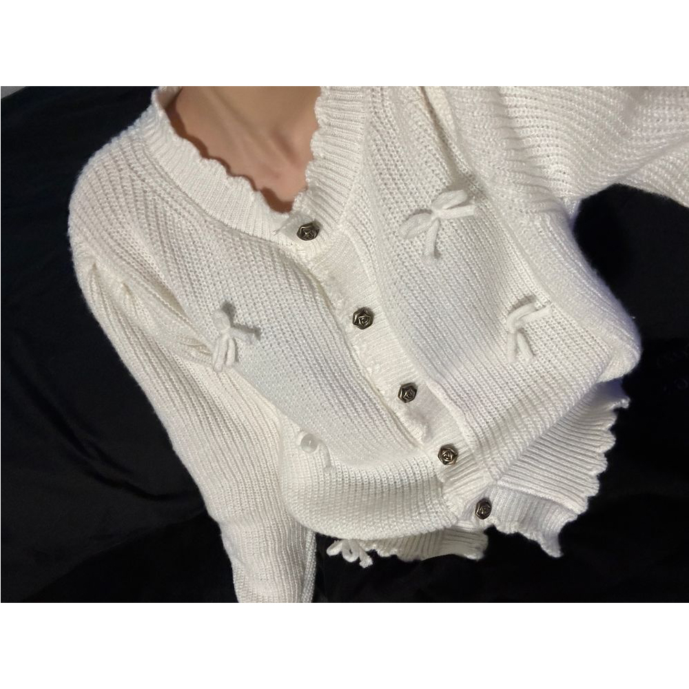 リボンポイントフリルニットカーディガン | ファッション通販