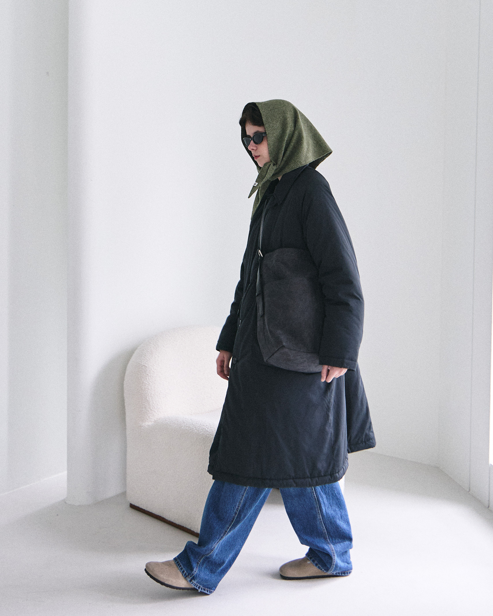 ORIGINAL) ライトパデッドロングコート (washing black