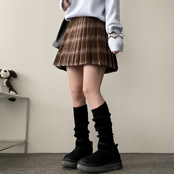 表起毛バックゴムチェックプリーツミニスカート | ファッション