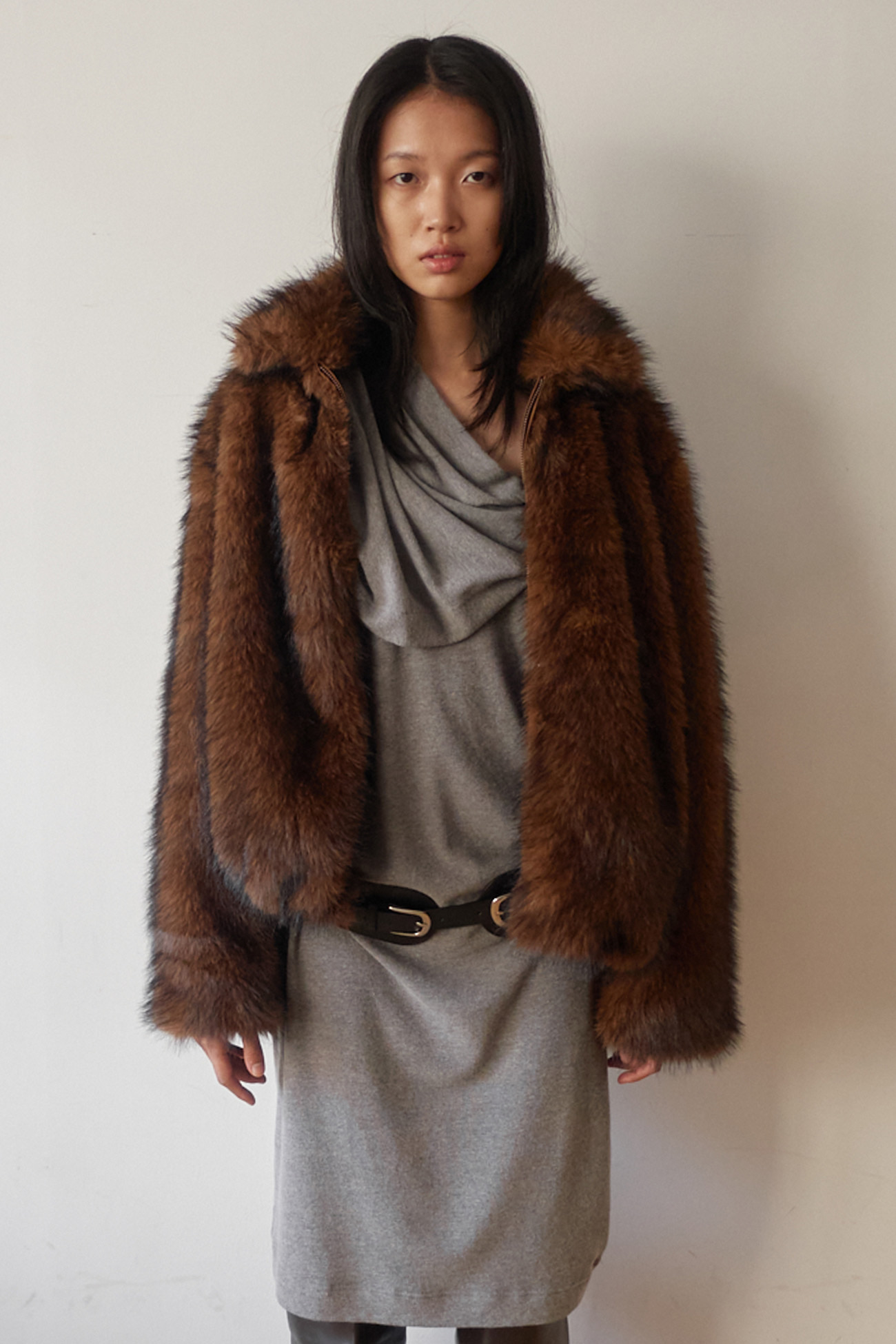 BRUSHED FUR JACKET / BROWN