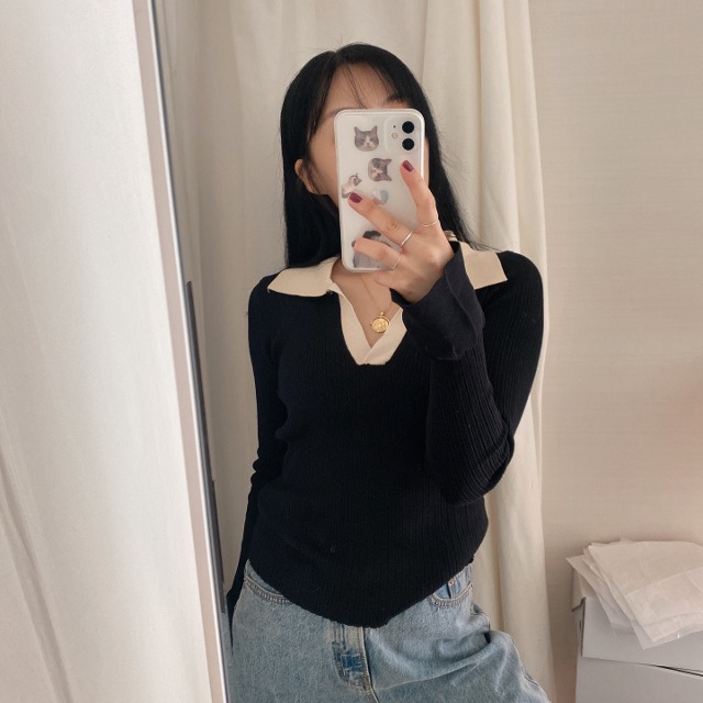 カラーVバイカラーニット