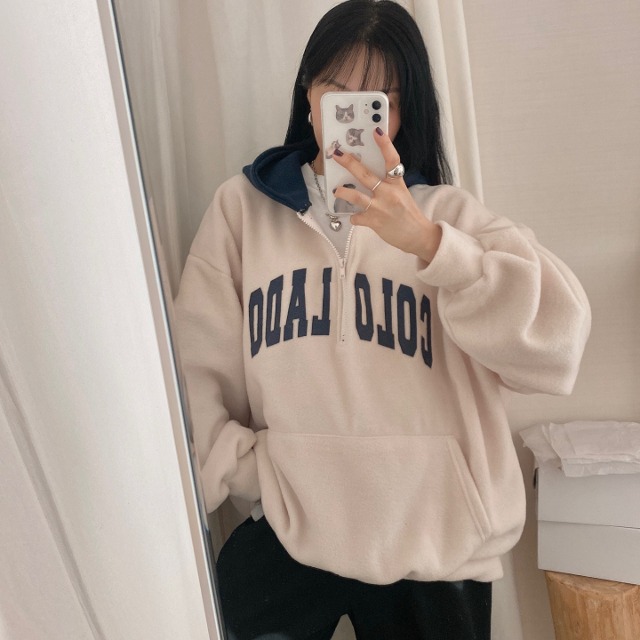 フリースアノラックフード付きスウェット