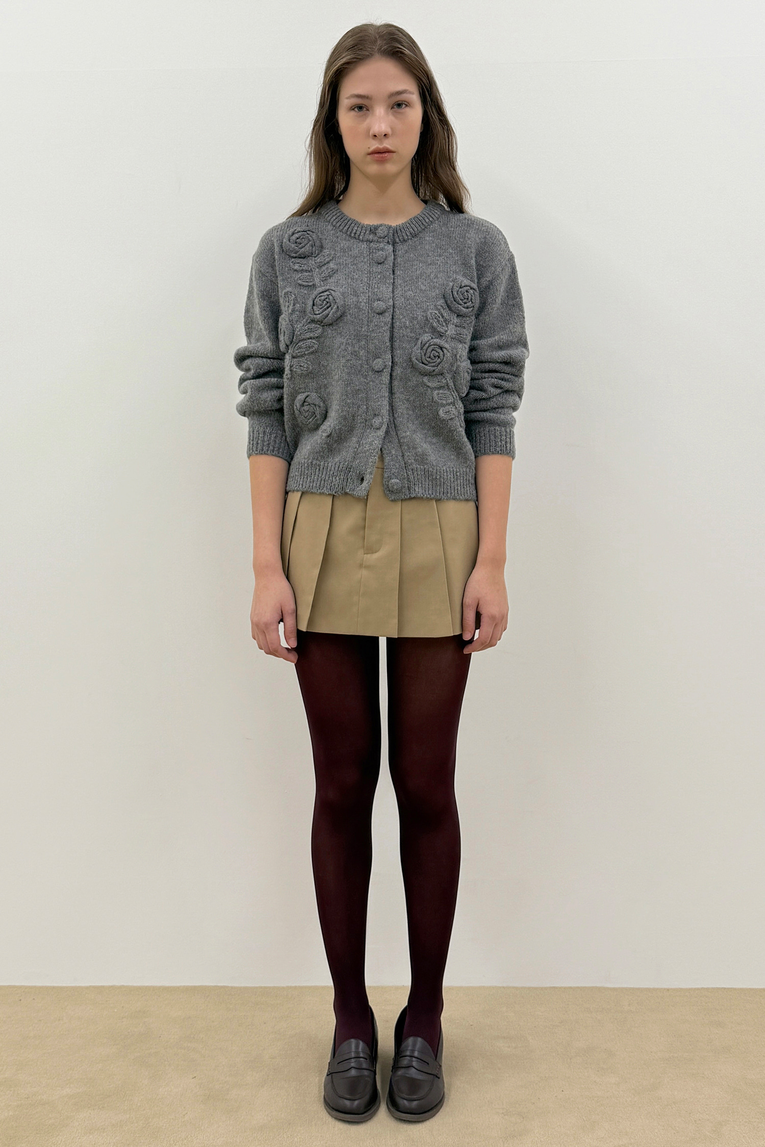 Rose Artwork Hairy Cardigan (Melange Grey)