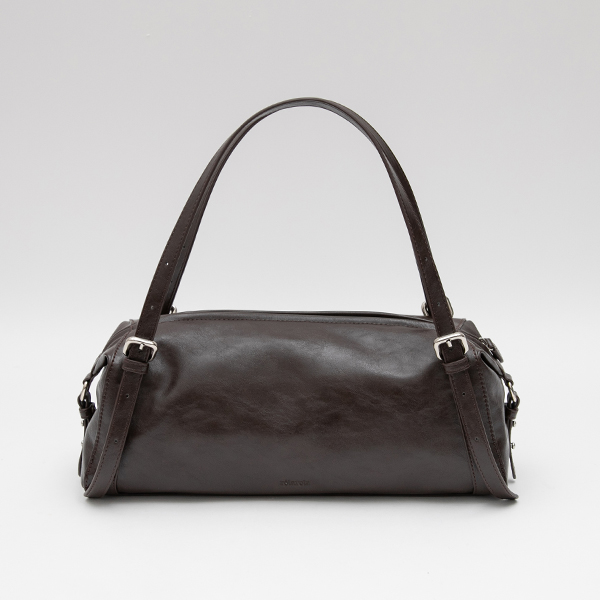 FAUX LEATHER BUCKLE SHOULDER BAG BROWN