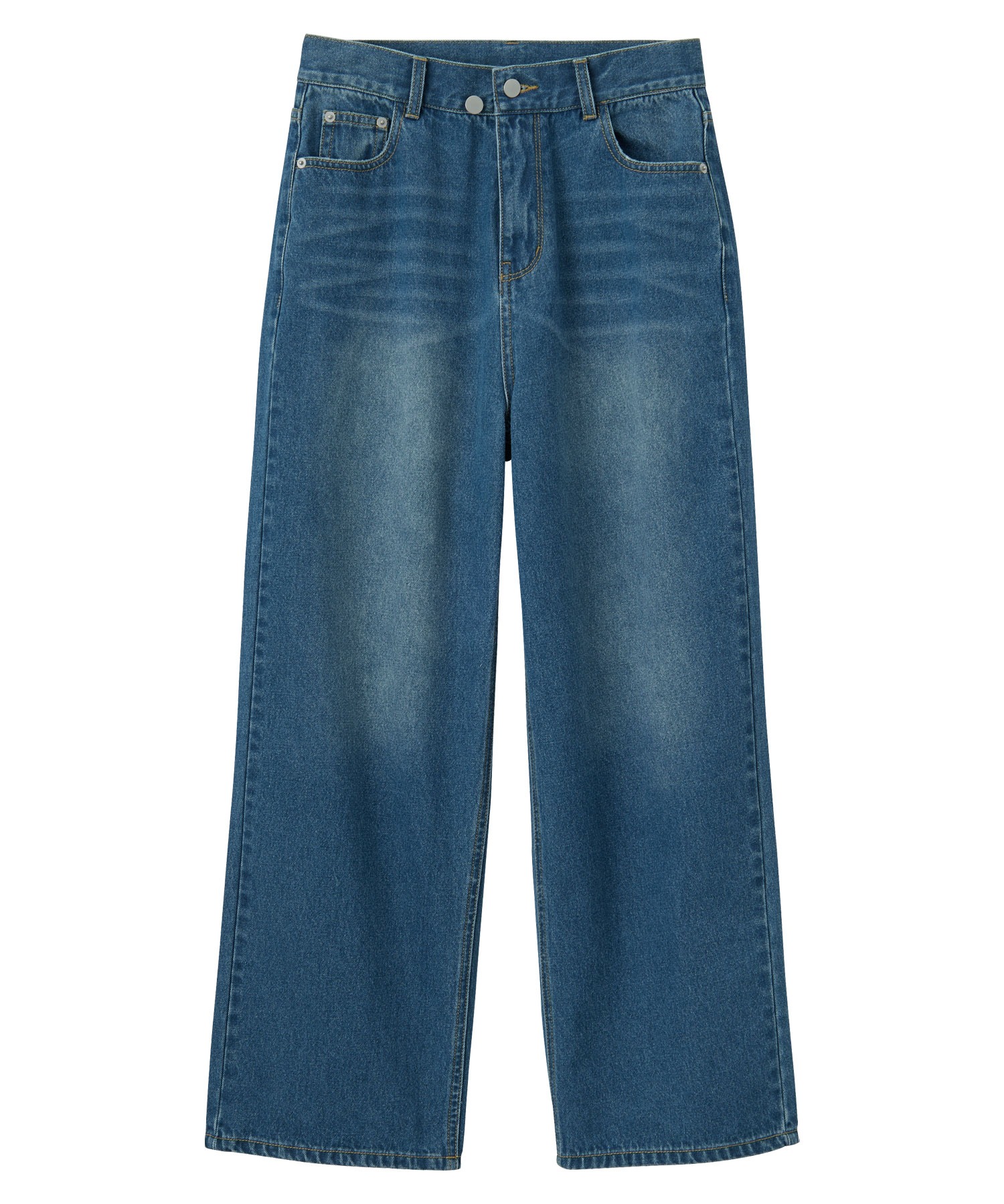 ウエスト調節可】ウエスト2ボタンワイドストレートデニムパンツ