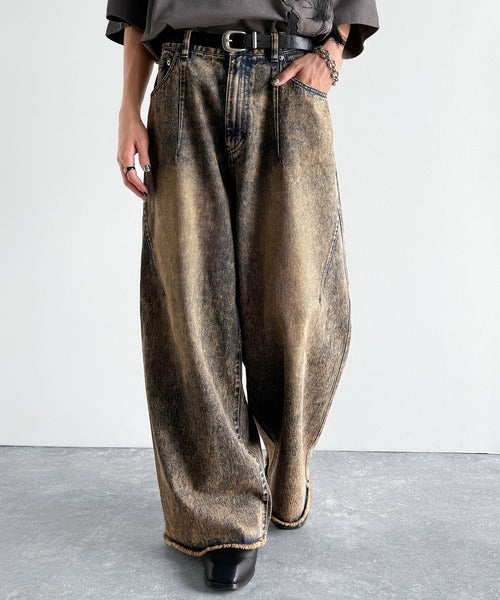 ずるっとこなれ感。」ヴィンテージ加工ワイド3Dカーブデニムパンツ
