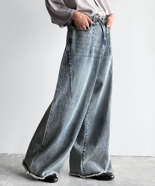 ずるっとこなれ感。」ヴィンテージ加工ワイド3Dカーブデニムパンツ