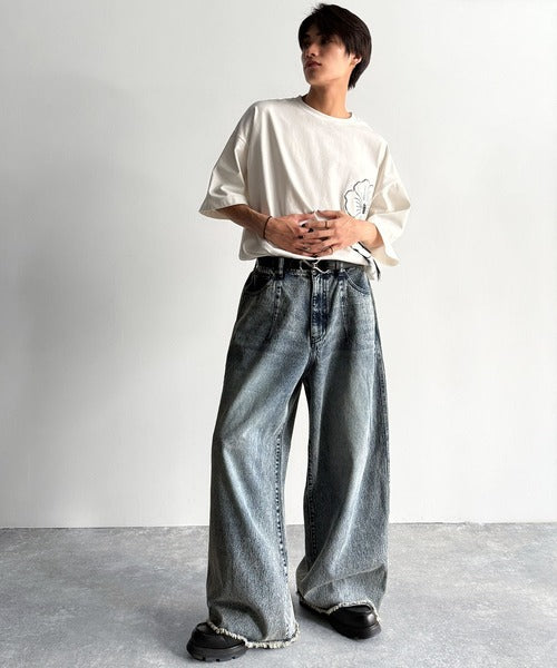 ずるっとこなれ感。」ヴィンテージ加工ワイド3Dカーブデニムパンツ