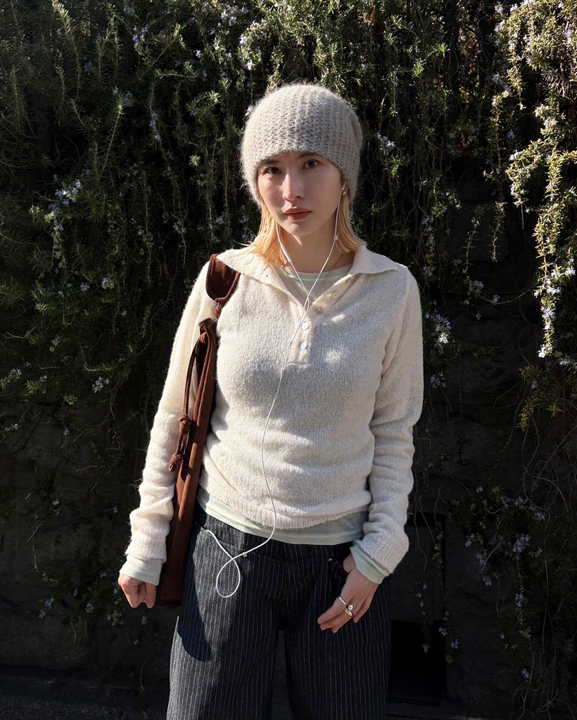 シェルポロネックウールアルパカミックスニット