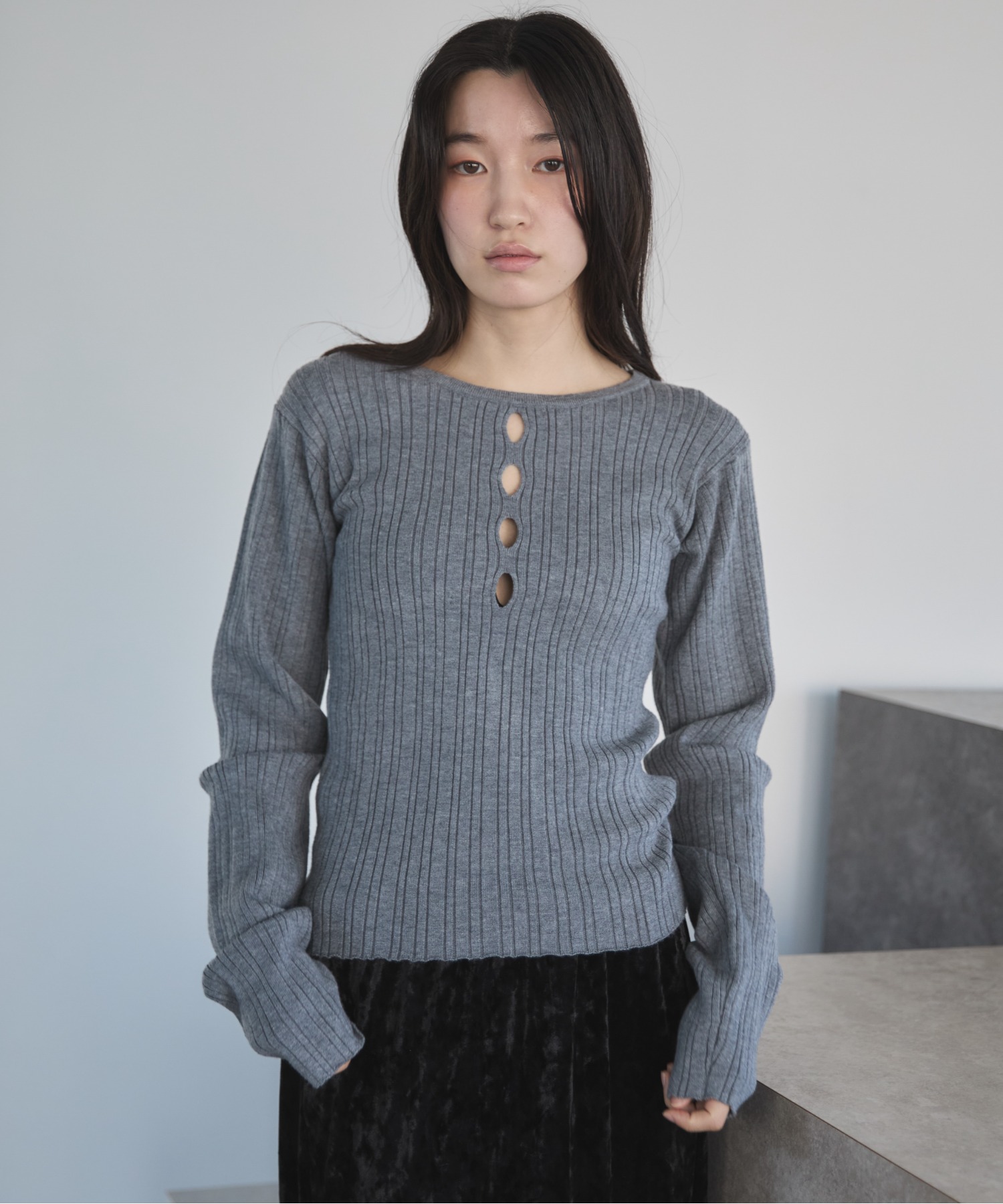 ハンドウォッシャブル】フロントホールリブニット | ファッション通販
