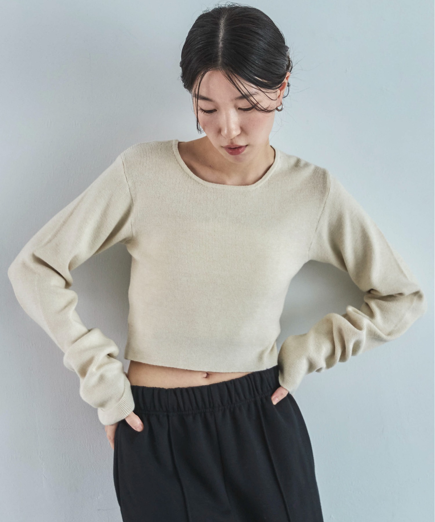 ハンドウォッシャブル】クロップドクルーニット | ファッション通販