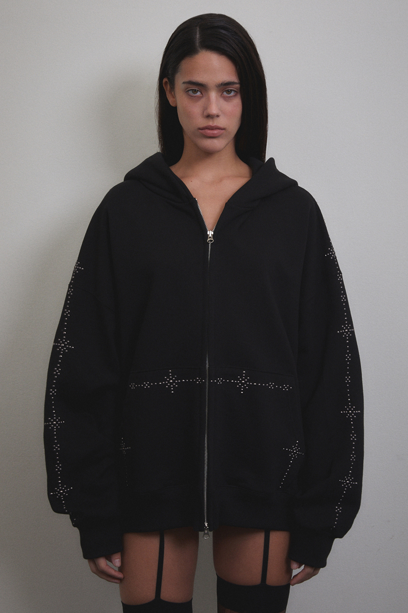 Stud Line Hood Zip-up (BLACK)