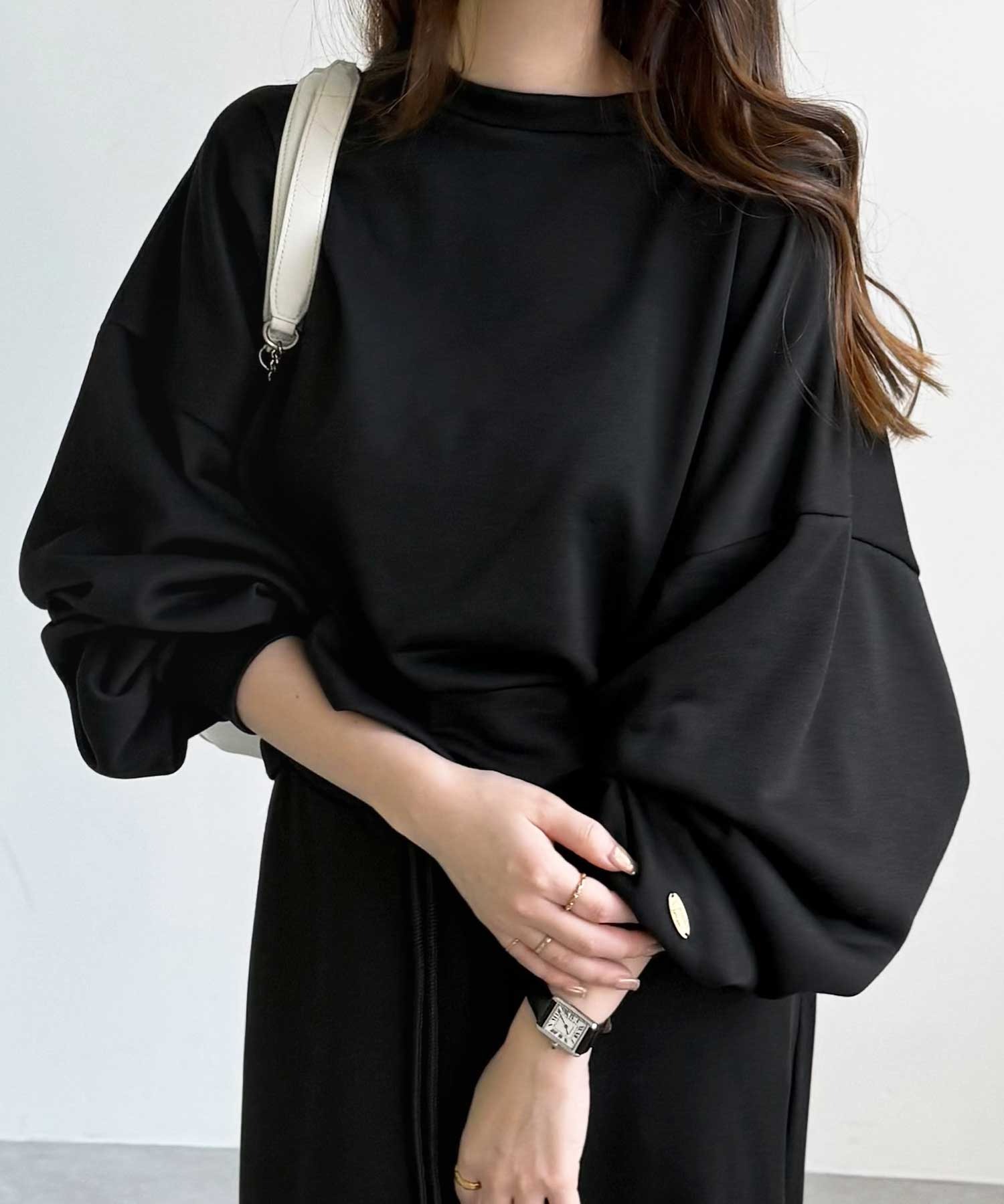 ボリュームスリーブ裏毛ショートスウェット