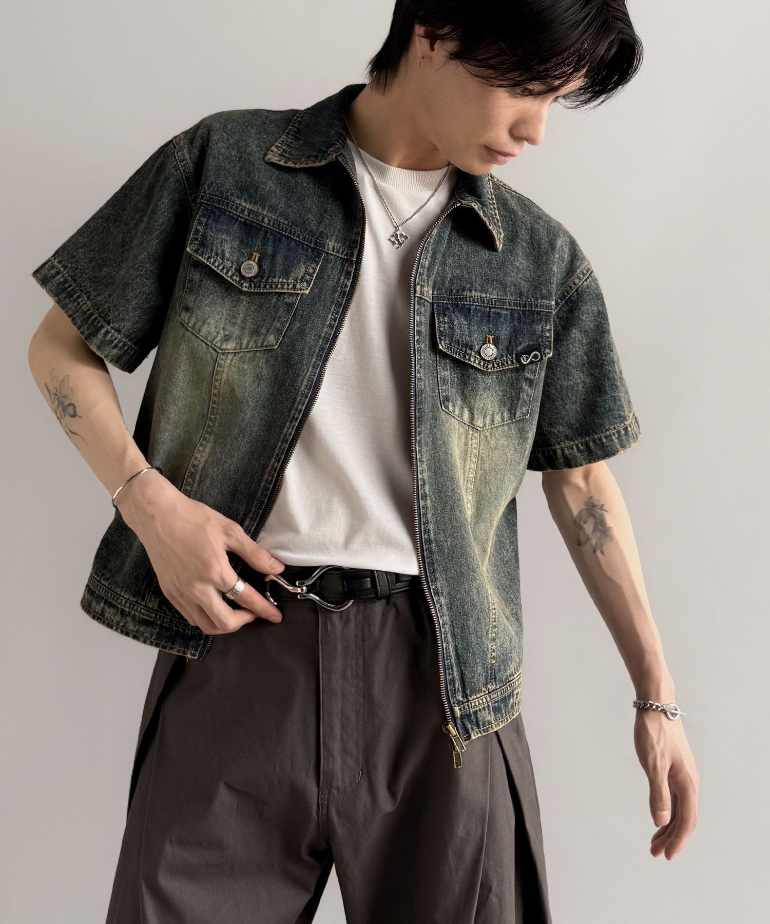 【極美品】 nonnative ダブルジップウォッシュドデニムシャツ 極美品】 nonnative ダブルジップウォッシュドデニムシャツ