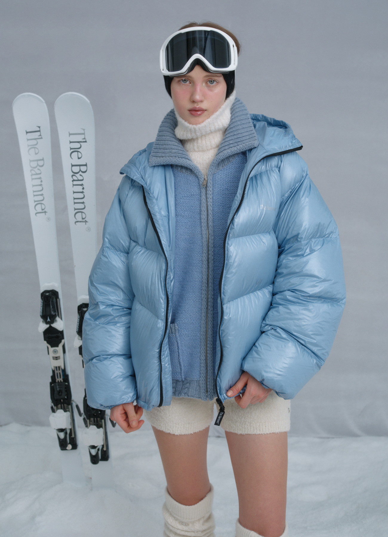 Reversible Hooded Goose Puffer Jacket - Baby Blue