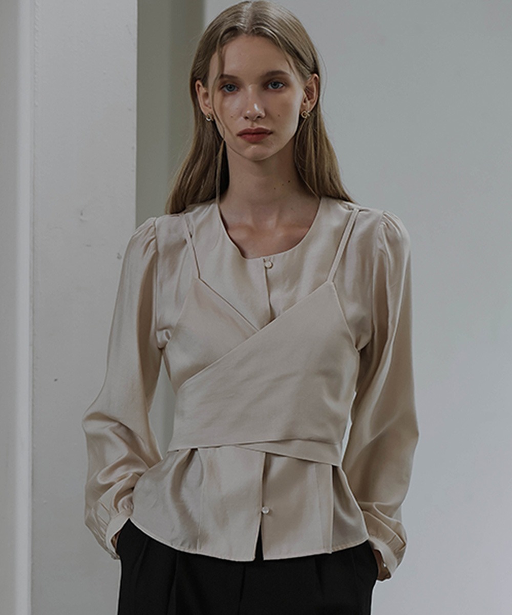 Day Layered Wrap Blouse [Beige]