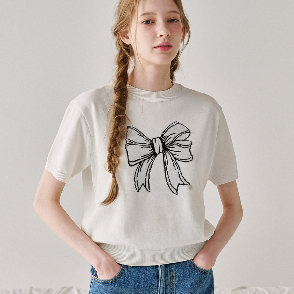 RIBBON ITALY COTTON SHORT KNIT SOFT BLUE | ファッション通販