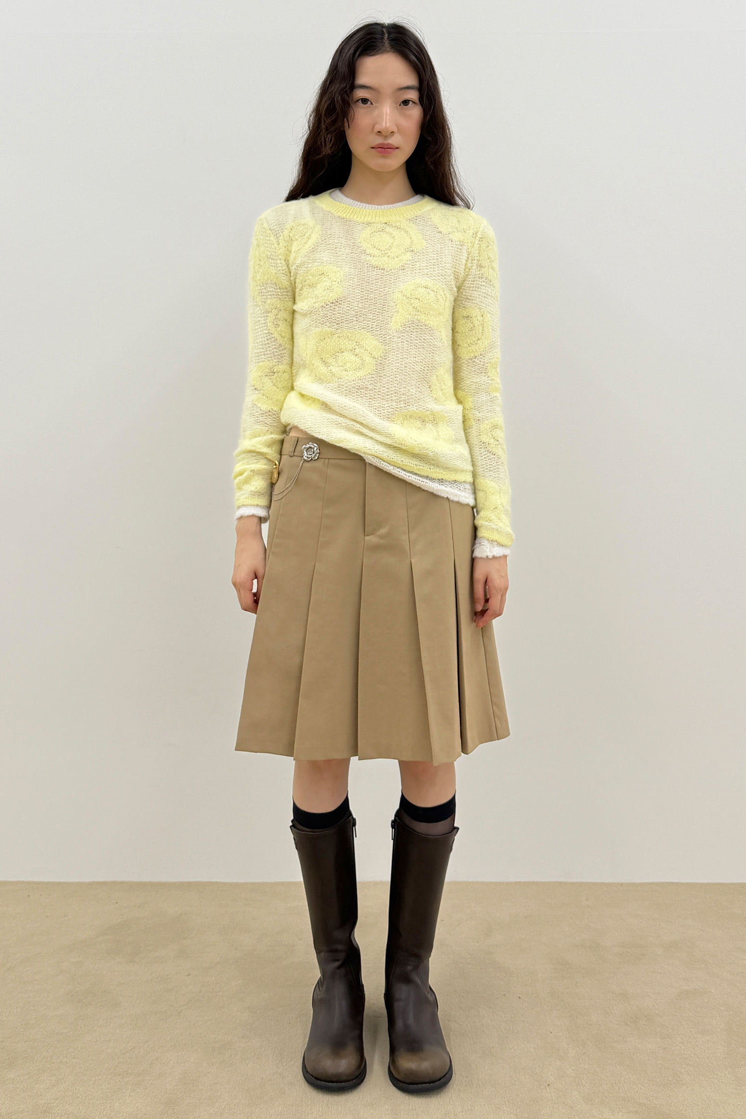 Rose Artwork Long Sleeve Knit (Yellow)