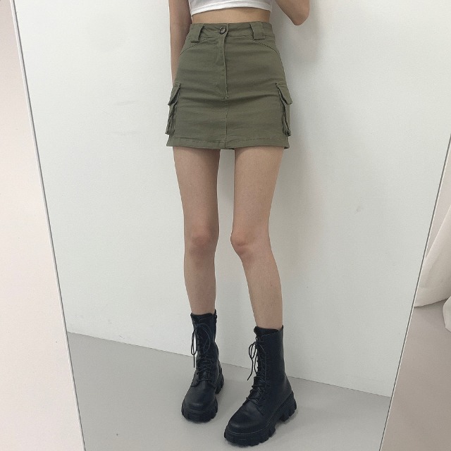 スパンポケットカーゴパンツミニスカート