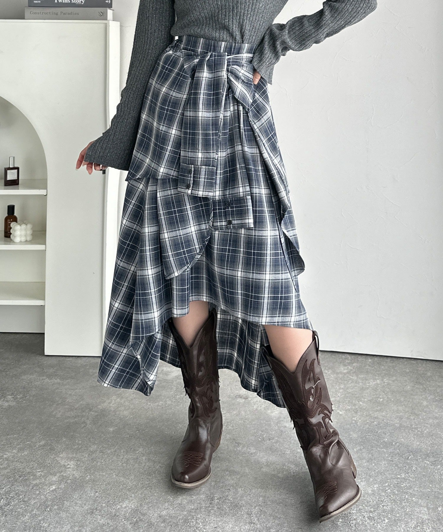 チェック柄巻きスカート風キュロット セール】【LTXC】チェック巻き風キュロット（スカート