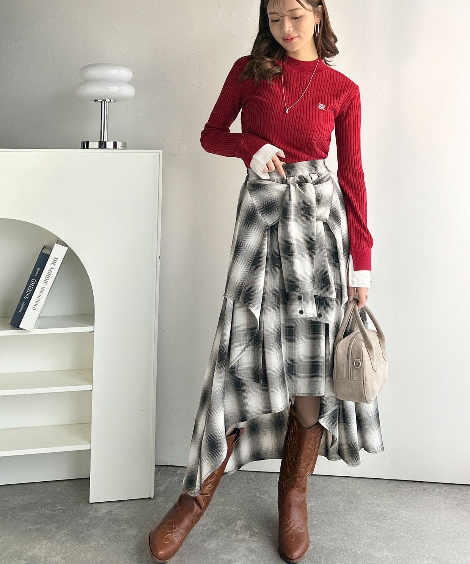 Cornet チェック柄 スカート mily bilet】旬のレイヤード風スタイルが楽しめる！シャツ巻き風