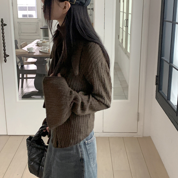 マフラーセット]ビッグカラーリブニットカーディガン | ファッション