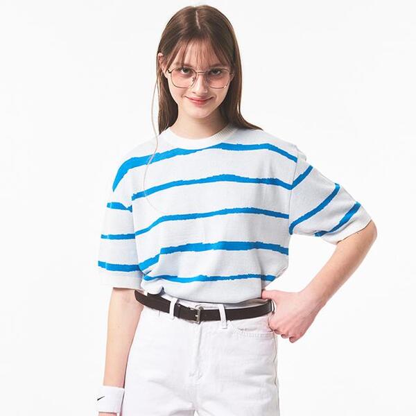 ★MAINBOOTH★Oceanwave Stripe Sweater(GREEN NAVY)★正規品 Blue/green striped crew neck sweater - River Woods