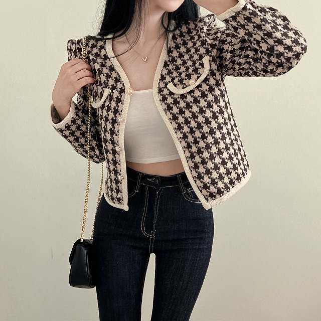 チェックセミクロップドツイードジャケット