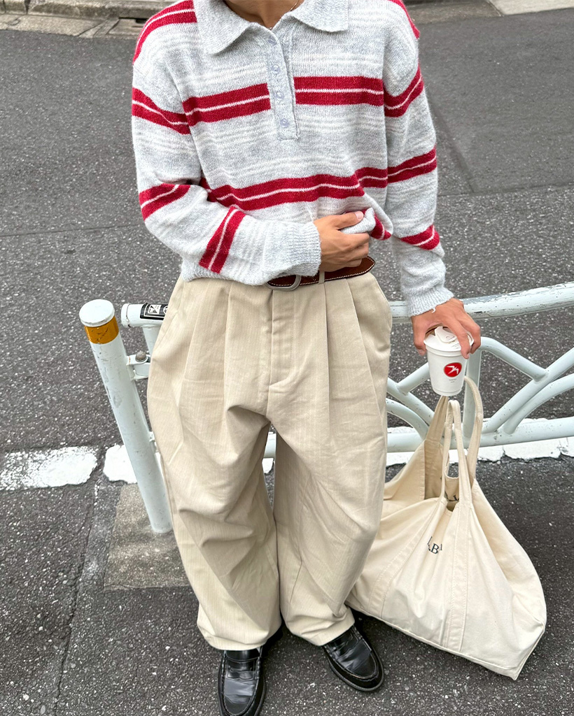 ユニセックス）レトロカラーストライプ長袖ニット