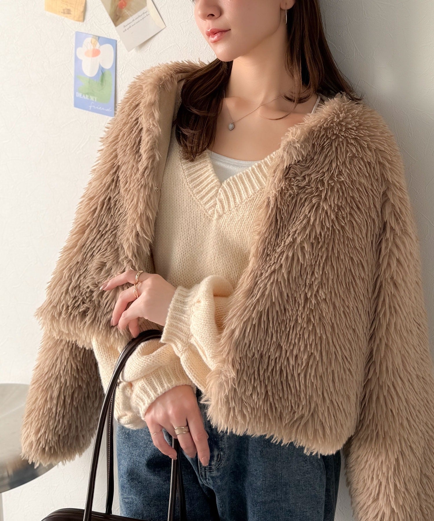 AYA×クラシカルエルフコラボ》品なノーカラーショートファーコート