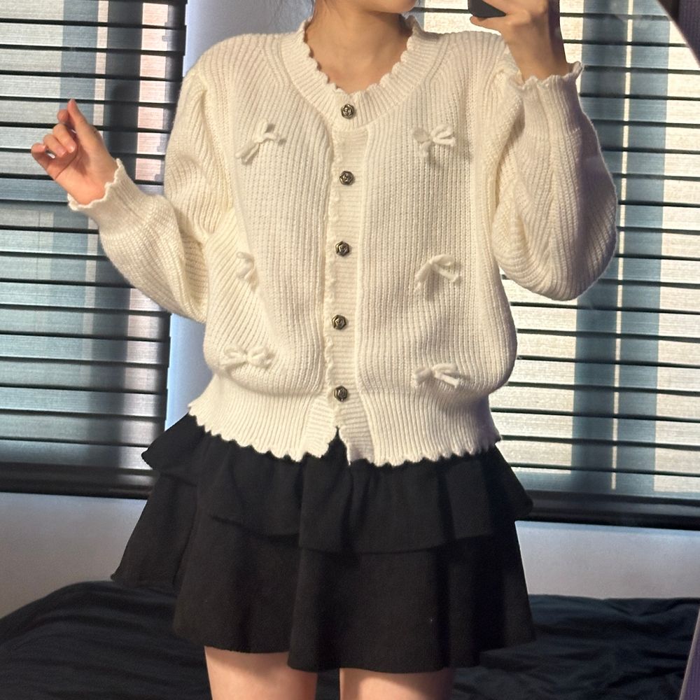 リボンポイントフリルニットカーディガン | ファッション通販