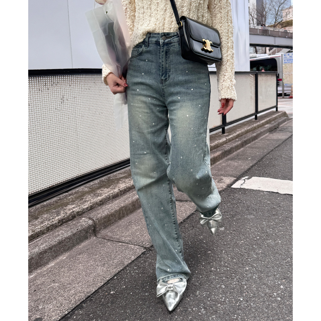 レビュー高評価の商品！ ビジューデニムパンツ | NUGU ファッション通販サイト パンツ