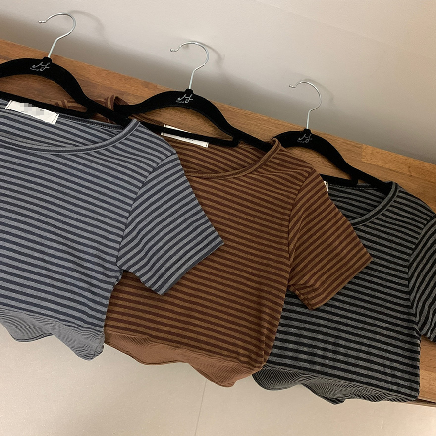 ボーダーUネックスリム半袖Tシャツ | ファッション通販サイト NUGU