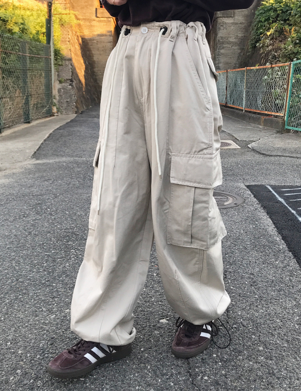 カーゴドローストリングワイドコットンパンツ | ファッション通販