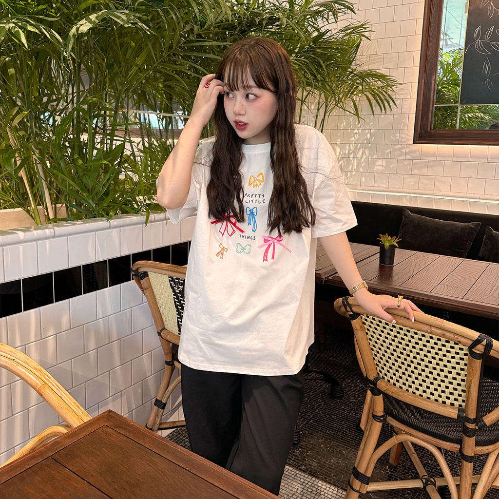 JILTU ribbon tee リボン Tシャツ black S カラフルリボン半袖Tシャツ | ファッション通販サイト NUGU