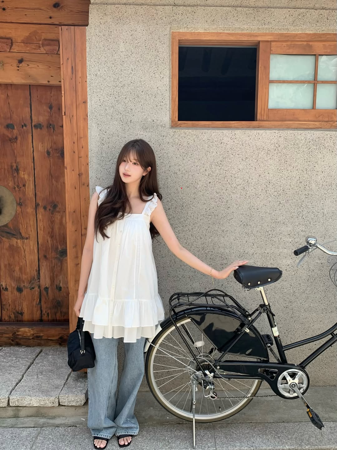 Ain Ruffle Square Neck Dress_White