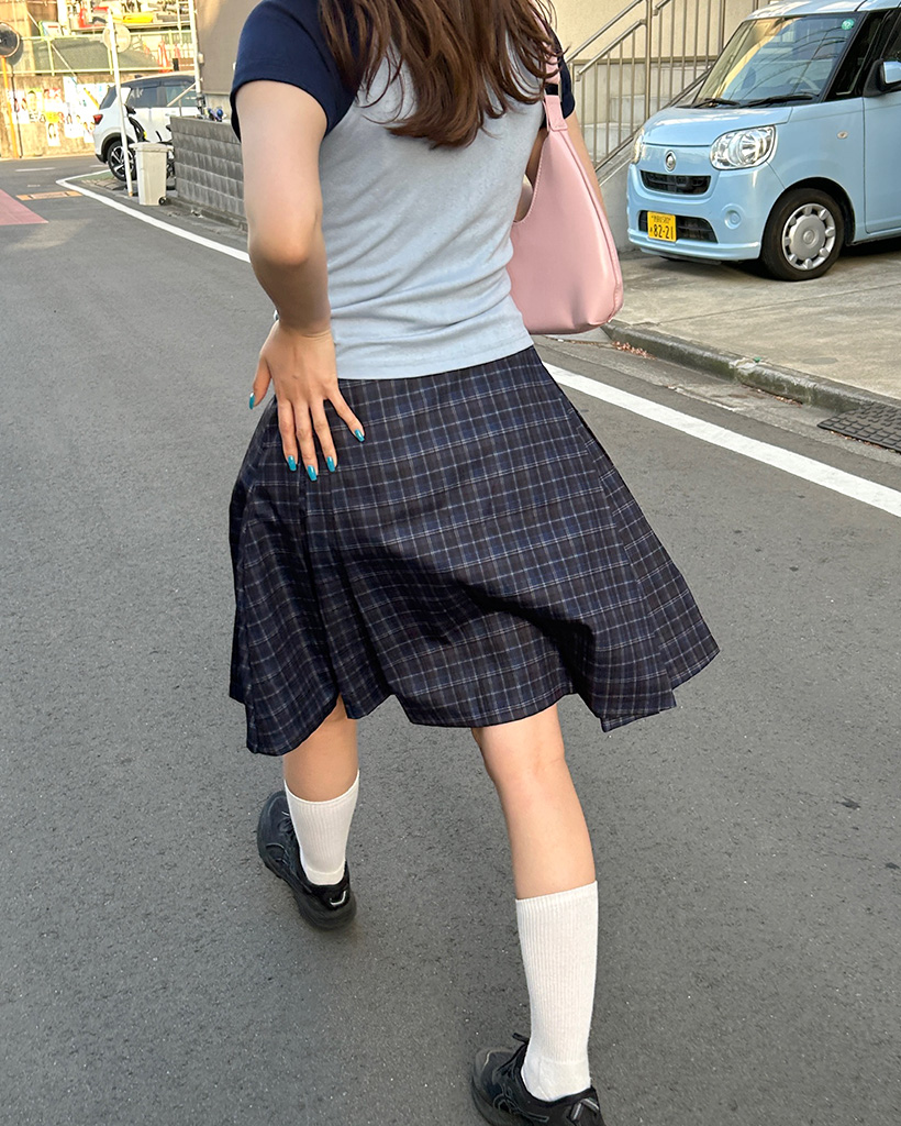 サイドプリーツチェックミディスカート | ファッション通販