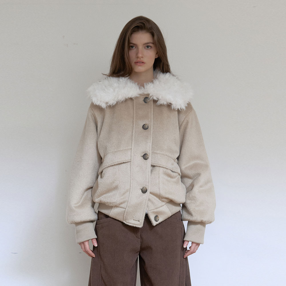 COLLOR FUR REVERSIBLE JUMPER (BEIGE)