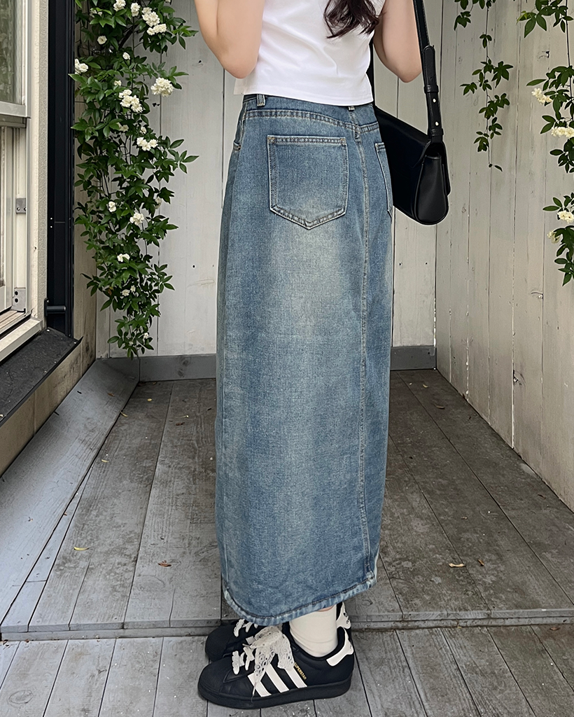 00s vintage ギミックカーゴ スウェットロングスカート KERA ヴィンテージカーゴデニムロングスカート【ダークブルー】